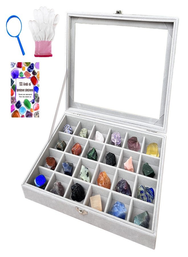 HEMYLU Rock Collection Display Case, Crystal Storage Box with 24 Grids and Gem Knowledge Handbook for Kids, Gem and Stone Collection Case for Display - Image 1